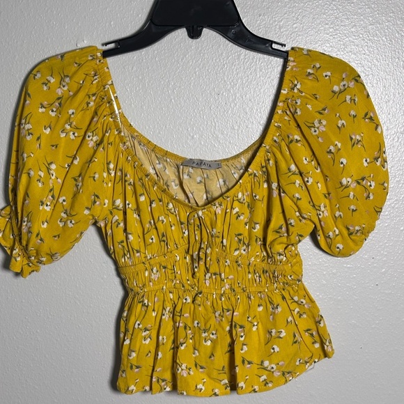 Papaya Women Floral Print Yellow crop Off the Shoulder top size S - Picture 2 of 7